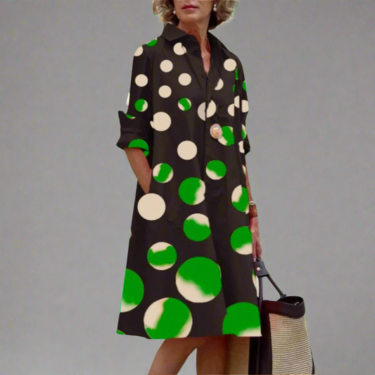Nika – Luchtige Dames Midi-jurk met Bollenprint