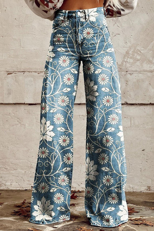Elodie | Vintage Daisy Bloom Wide-Leg Broek