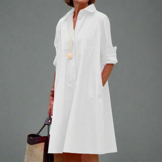Tove dames effen midi-jurk met lange mouwen