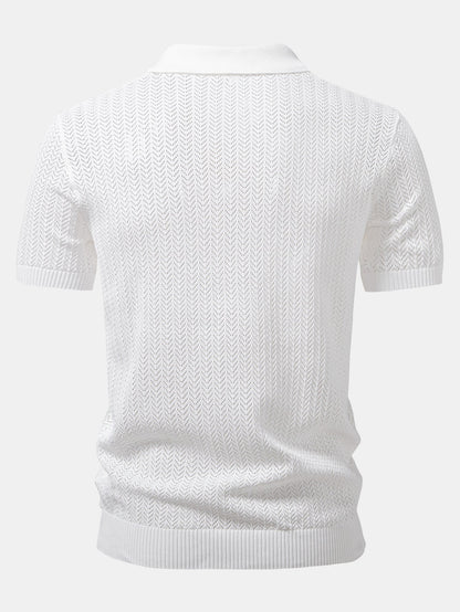 Gehaakt V-hals Polo Shirt met Structuur