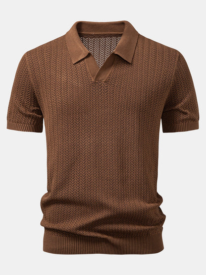 Gehaakt V-hals Polo Shirt met Structuur