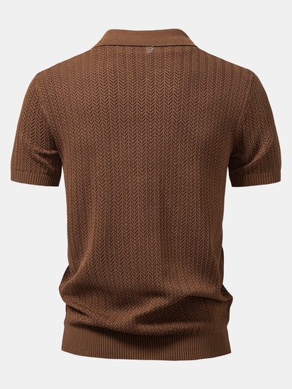 Gehaakt V-hals Polo Shirt met Structuur