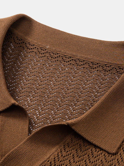 Gehaakt V-hals Polo Shirt met Structuur