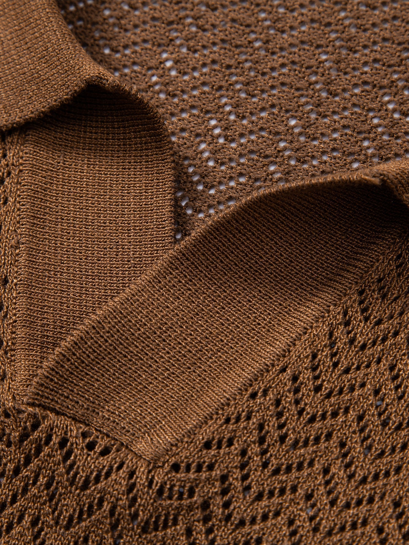 Gehaakt V-hals Polo Shirt met Structuur