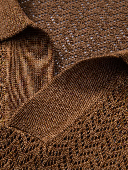Gehaakt V-hals Polo Shirt met Structuur