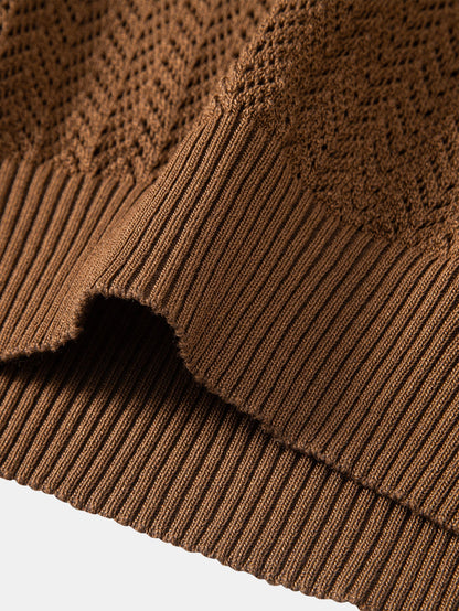 Gehaakt V-hals Polo Shirt met Structuur