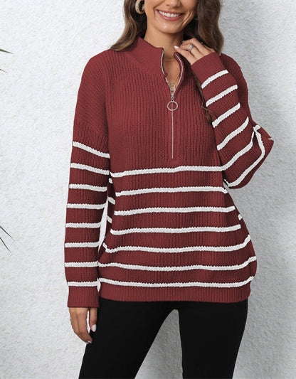 Mock Neck Langermet Zip-Up Trui