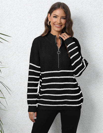 Mock Neck Langermet Zip-Up Trui