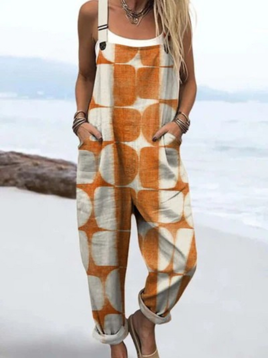 LW | Abstract, geometrisch kunstpatroon jumpsuit met wijde benen voor vrouwen