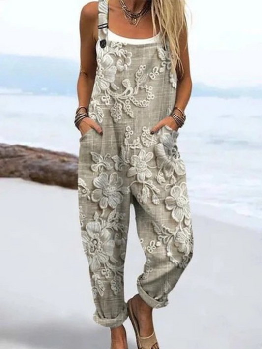 LW | Jumpsuit met vintage bloemenprint en kunstdruk voor vrouwen