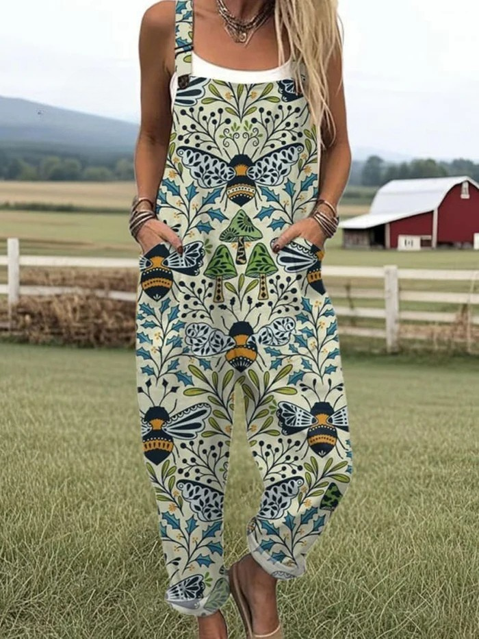 LW | Jumpsuit met borduurschema van vliegende bijen voor vrouwen