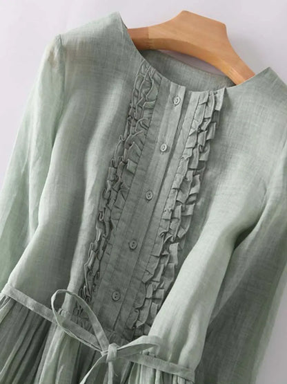 Arya - Vrouwen Art Retro Ronde Hals Laced Up Taille Jurk