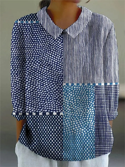 Camille – Geometric Indigo Blouse
