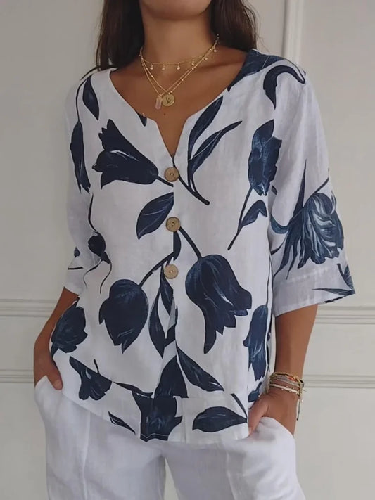 Sanne™ | Bloemen Knop Blouse