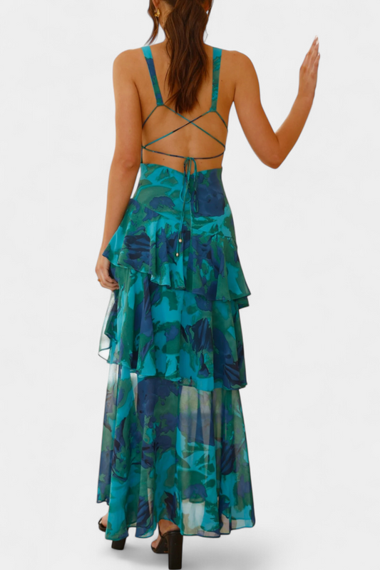 Domenica Gelaagde Chiffon Jurk met V-hals