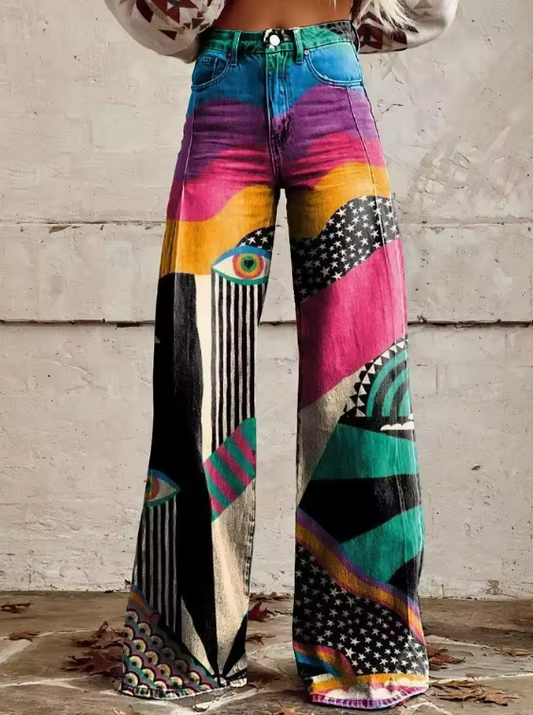 Cleo | Abstracte Vision Wijde-Pantalon